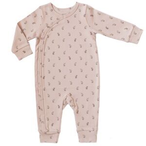 Pehr Front Snap Long Sleeve Organic Romper Hatchling Fawn Mauve Tan Size 6-12m
